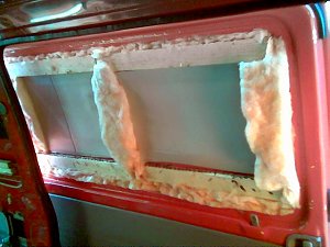 Rockwool and foam insulation fills the gaps